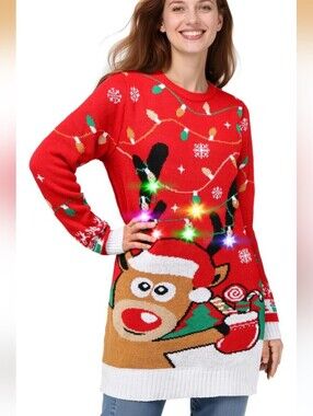 SOMSOC Light Up LED Christmas Dress Size XL NWOT W Headband & Glasses